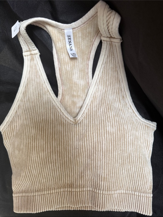 Zenana Outfitters Tops - Zenana Outfitters Ribbed V-Neck Racerback Crop Tank in Cream